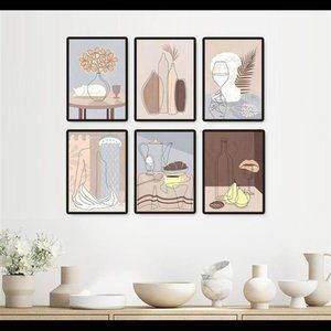 Abstract Home Life Female Bath Wine Cat Posters Wall Art Decor Set of 6 Prints